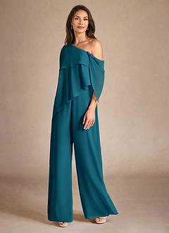 Azazie Halima Mother of the Bride Dresses Ink Blue Jumpsuit/Pantsuit Side Slit Chiffon Dress image2