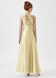 Azazie Avelina Junior Lemon Sorbet A-Line Pleated Stretch Satin Dress image6