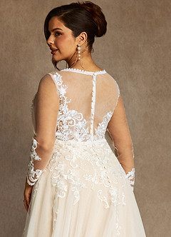 Azazie Ariya Wedding Dresses Diamond White Champagne A-Line Lace Tulle Dress image11