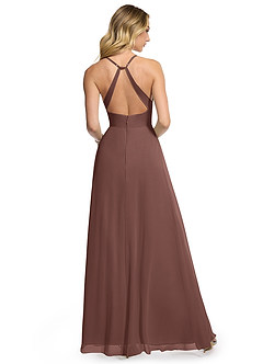 Azazie Davis Bridesmaid Dresses Espresso A-Line V-Neck Chiffon Dress image5