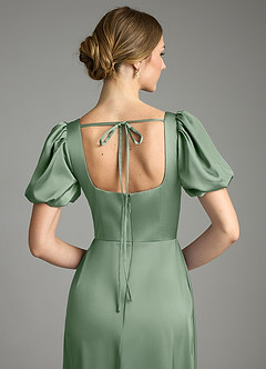 Azazie Fyona Bridesmaid Dresses Matcha A-Line Pleated Stretch Satin Dress image2
