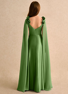 Azazie Rosita Girls Formal Robe Demoiselle D'honneur Fillette Robe Trapèze en Mat Satiné Plissée Basilic image2