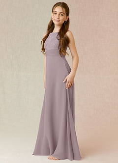 Azazie Snow A-Line Lace Chiffon Floor-Length Junior Bridesmaid Dress image3