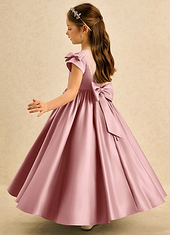 Azazie Toffee Abiti da Ragazza di Fiori Abito Stile Principessa in Raso Opaco Fiocco Rosa Polverosa image5