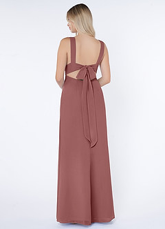 Azazie Christiana Bridesmaid Dresses Desert Rose A-Line V-Neck Pleated Chiffon Dress image3