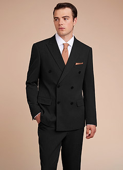 front Collins Black Double Breasted Wool Blend Suit Jacket