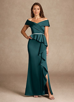 Azazie Dareia Mother of the Bride Dresses Pine Mermaid Off the Shoulder Stretch Satin Dress image3
