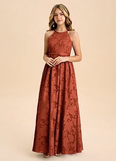 Azazie Arianthe Junior Auburn A-Line Pleated Floral Burnout Dress image4