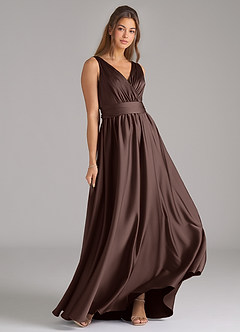 Azazie Kora Vente finale Robe Trapèze en Satin extensible Plissée Dusty Blue image4