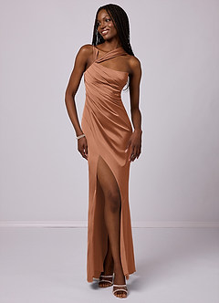 Barbie ♥ Azazie Bridesmaid Dresses Bronzer Mermaid One Shoulder Stretch Satin Dress image3