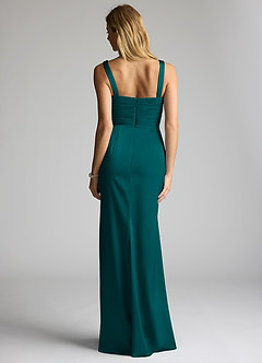 Azazie Elida Bridesmaid Dresses Pine Sheath Pleated Stretch Satin Dress image4