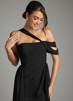 Azazie Kassandra Klänningar att prova hemma Klä av A-Line i Chiffong Av axeln Svart image2