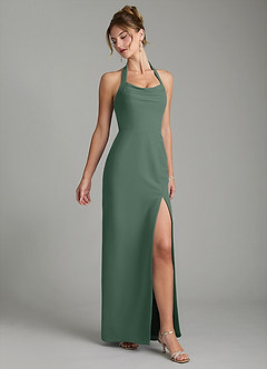 Azazie Arnelle Bridesmaid Dresses Eucalyptus Sheath Pleated Chiffon Dress image3