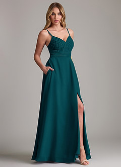 Azazie Terese Bridesmaid Dresses Pine A-Line Pleated Chiffon Dress image6