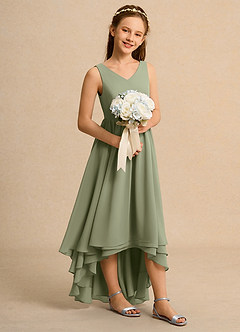 Azazie Kitten Girls Formal Flower Girl Dresses Pistachio A-Line Chiffon Dress image3