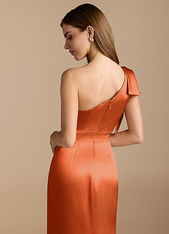 Azazie Rinna Bridesmaid Dresses Burnt Orange Mermaid Ruched Metallic Satin Dress image2