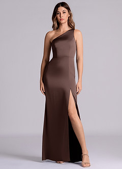 Azazie Philana Final Sale Ganache A-Line One Shoulder Stretch Satin Dress image7