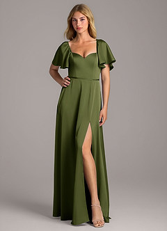Azazie Chloe Bridesmaid Dresses Olive A-Line Sweetheart Neckline Stretch Satin Dress image1