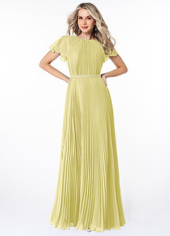 Azazie Kara Bescheiden Bruidsmeisjekleding A-Lijn Geplooid Chiffon Vloerlengte Jurk image1