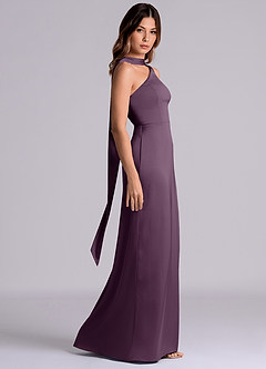 Azazie Philana Bridesmaid Dresses Plum A-Line One Shoulder Stretch Satin Dress image3