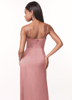 Azazie Maci Bridesmaid Dresses Dusty Rose A-Line V-Neck Pleated Stretch Satin Dress image4