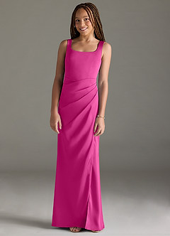 Azazie Mero Junior Fuchsia Mermaid Pleated Stretch Satin Dress image1