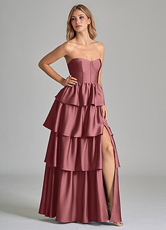 Azazie Faye Bridesmaid Dresses Amethyst A-Line Ruched Stretch Satin Dress image1