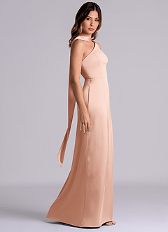 Azazie Philana Bridesmaid Dresses Rose Gold A-Line One Shoulder Stretch Satin Dress image3