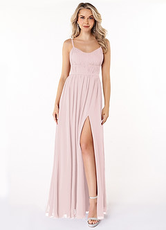 Azazie Yanelie Bridesmaid Dresses Blushing Pink A-Line Scoop Pleated Chiffon Dress image2