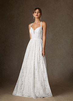 Azazie August Wedding Dresses Diamond White A-Line Lace Dress image1