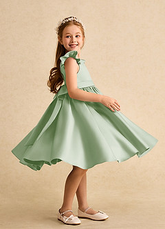 Azazie Dumpling Flower Girl Dresses Dusty Sage A-Line Bow Matte Satin Dress image5