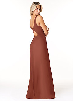 Azazie Jess Venta Final Vestido de Dusty Blue de Satén Elástico de Corte Recto con Cuello en V image5