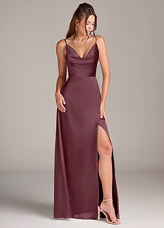 Azazie Sarella Bridesmaid Dresses Sangria A-Line Pleated Stretch Satin Dress image3