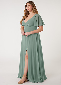 Azazie Kimber Brautjungfernkleider A-Linie Volantärmel Chiffon Kleid Silberner Salbei image9