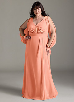 Azazie Matilda Brautjungfernkleider A-Linie Langarm Chiffon Kleid Sonnenuntergang image9