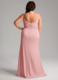 Azazie Deandra Bridesmaid Dresses Powder Pink Mermaid Pleated Stretch Satin Dress image8
