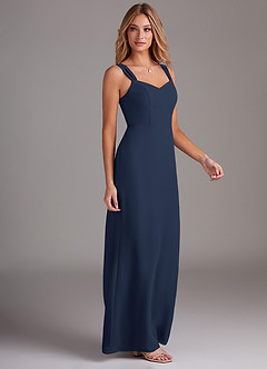 Azazie Denice Bridesmaid Dresses Dark Navy Sheath Pleated Chiffon Dress image5