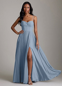 Azazie Akiko 신부 들러리 드레스 A라인 스윗하트 네크라인 쉬폰 바닥 길이 드레스 image3