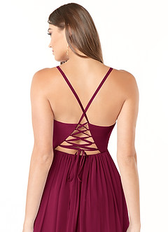 Azazie Aaida Bridesmaid Dresses Burgundy A-Line Corset Chiffon Dress image3