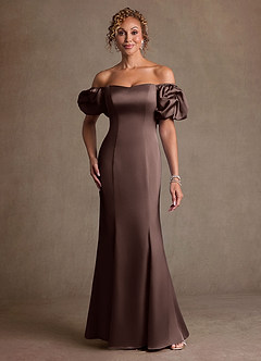 Azazie Redding Kleider für die Brautmutter Etui Gestreift Stretch-Satin Kleid Ganache image1