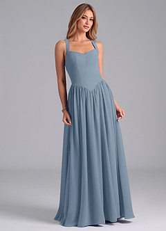 Azazie Francis Jurken voor bruidsmeisjes Jurk van Chiffon met A-Lijn Korset Stoffig Blauw image4