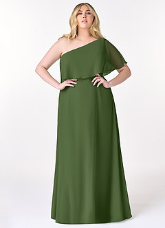 Azazie Lizzy Bridesmaid Dresses Olive A-Line One Shoulder Chiffon Dress image8