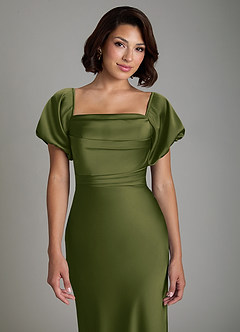 Azazie Lea Bridesmaid Dresses Bright Olive Mermaid Off the Shoulder Stretch Satin Convertible Dress image7