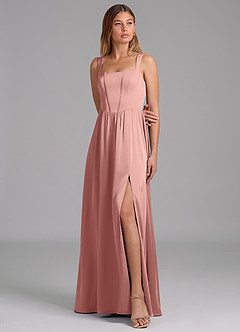 Azazie Rosaline Bridesmaid Dresses Rosette A-Line Side Slit Stretch Satin Dress image4