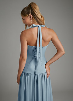 Azazie Michelle Bridesmaid Dresses Dusty Blue A-Line Corset Chiffon Dress image8