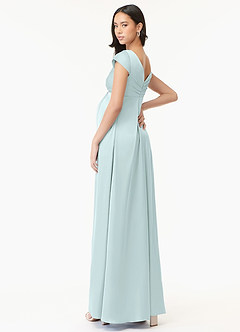 Azazie Allessia Robes de demoiselle d'honneur de maternité Robe Trapèze Plissée Longueur ras du sol Satin extensible image4