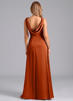 Azazie Karina Vestidos de madrinha de casamento Vestido Laranja Queimada de Cetim elástico de Linha A com Plissado image6