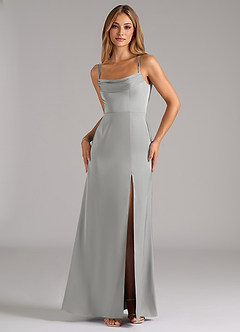Azazie Callan Robes de demoiselle d'honneur Robe Trapèze Convertible en Satin extensible Plissée Argent image5