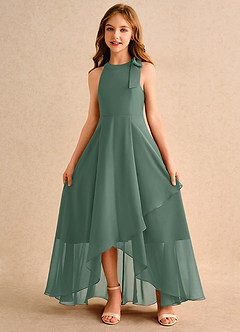 Azazie Boop Girls Formal Flower Girl Dresses Eucalyptus A-Line Bow Chiffon Dress image5