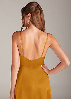 Azazie Sarella Bridesmaid Dresses Butterscotch A-Line Pleated Stretch Satin Dress image5